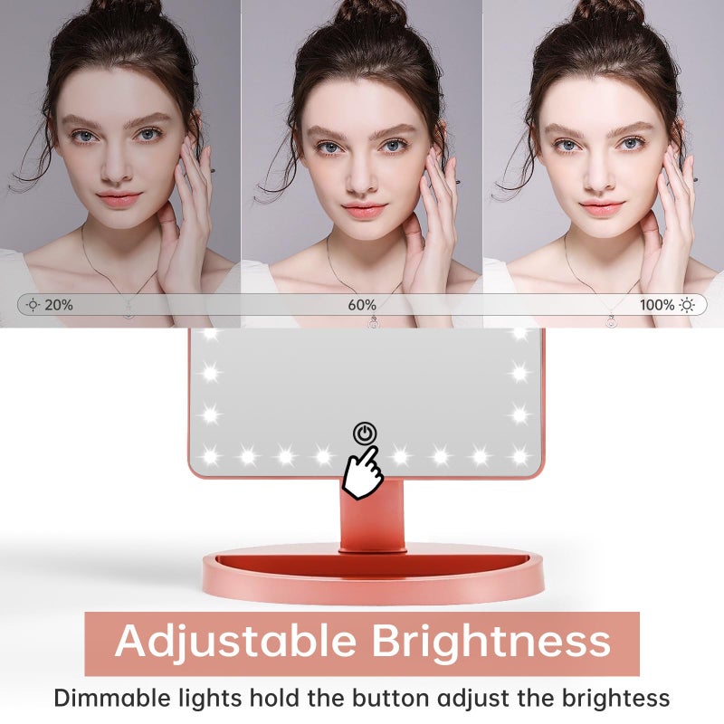 FUNTOUCH Large Lighted Makeup Mirror with Lights, Light Up Mirror with Small 10x Magnification for Desk, 360Â°Rotation Touch Screen,Brightness Adjustable Tabletop Cosmetic Vanity Make Up Mirror - Image 4